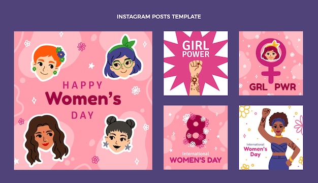 Flat international women's day instagram posts collection