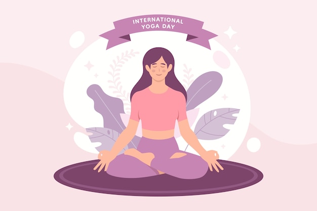 Flat international yoga day illustration