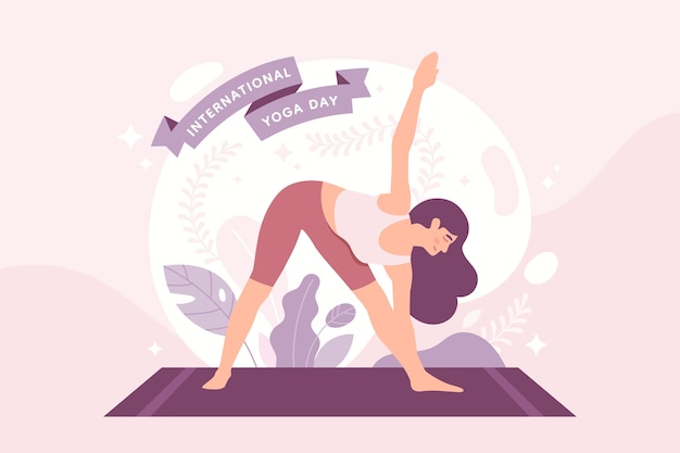 Flat international yoga day illustration