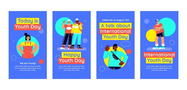 Flat international youth day instagram stories collection