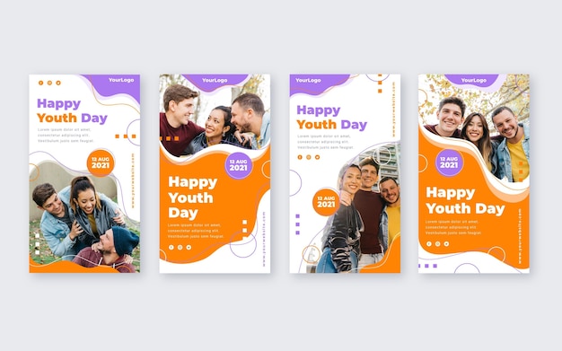 Flat international youth day story collection with photo