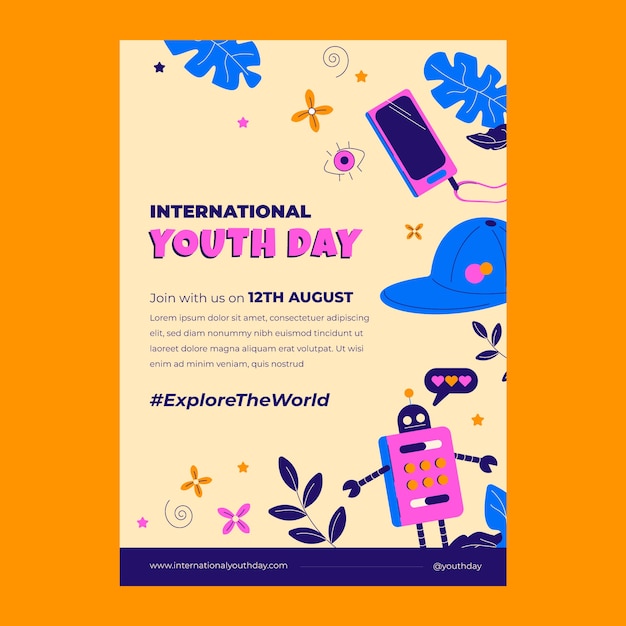 Vector flat international youth day vertical poster template