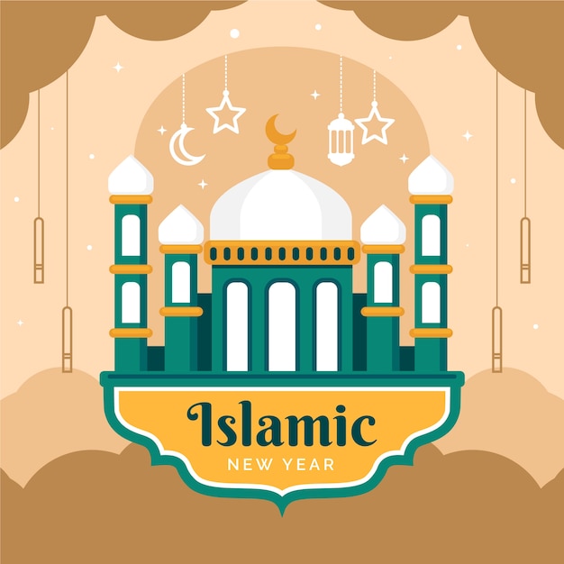 Flat islamic new year illustration with palace