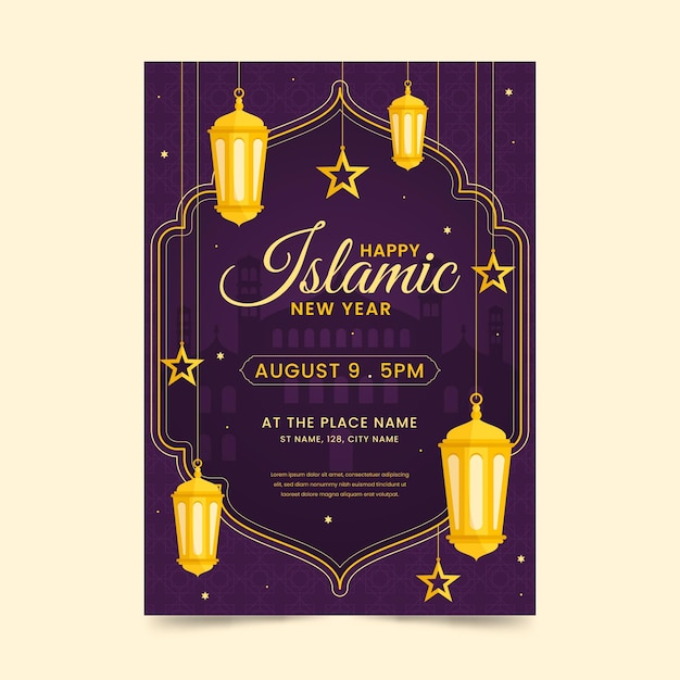 Flat islamic new year vertical poster template