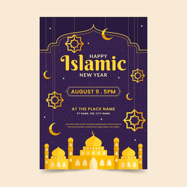 Flat islamic new year vertical poster template