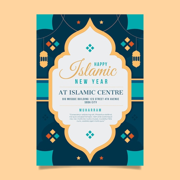 Flat islamic new year vertical poster template