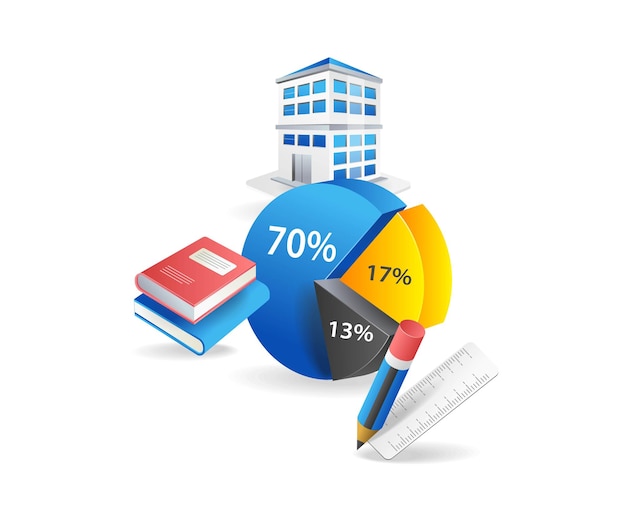 Flat isometric 3d concept illustration of school fee calculation