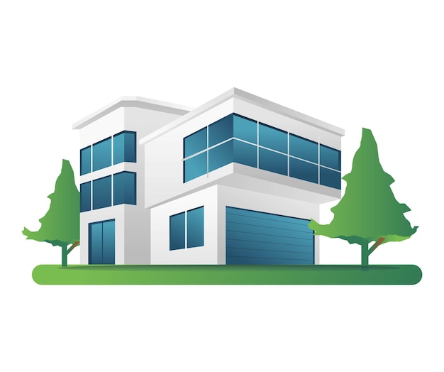 Flat isometric 3d illustration concept modern business office minimalist building