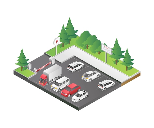 Flat isometric 3d illustration concept of public parking space