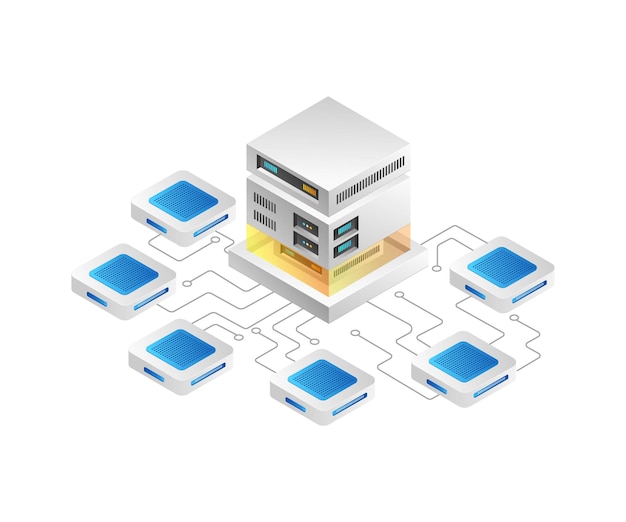 Flat isometric 3d illustration concept of server big data storage network