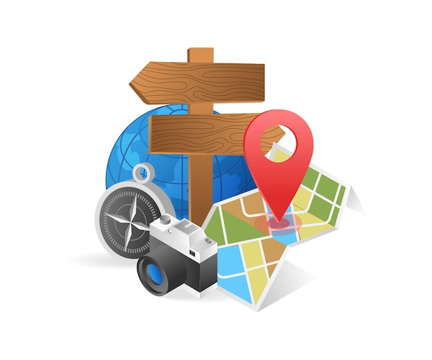 Flat isometric 3d illustration tourist travel map location