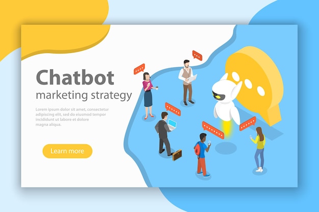 flat isometric concept of chatbot markting strategy, ai, artificial intelligence