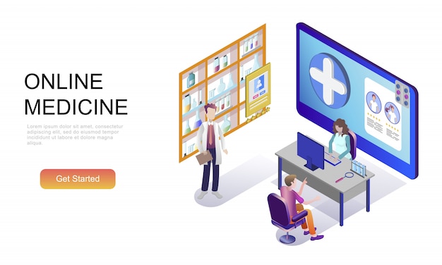 Vector flat isometric concept of medicine and healthcare