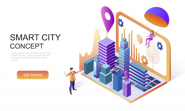 Flat isometric concept of Smart City Technology