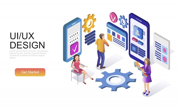 Flat isometric concept of UX, UI Design