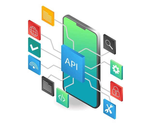 Vector flat isometric illustration concept api application network