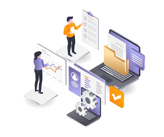 Vector flat isometric illustration concept enterprise development configuration management