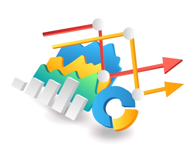 Flat isometric illustration landing page concept data analysis bar graph