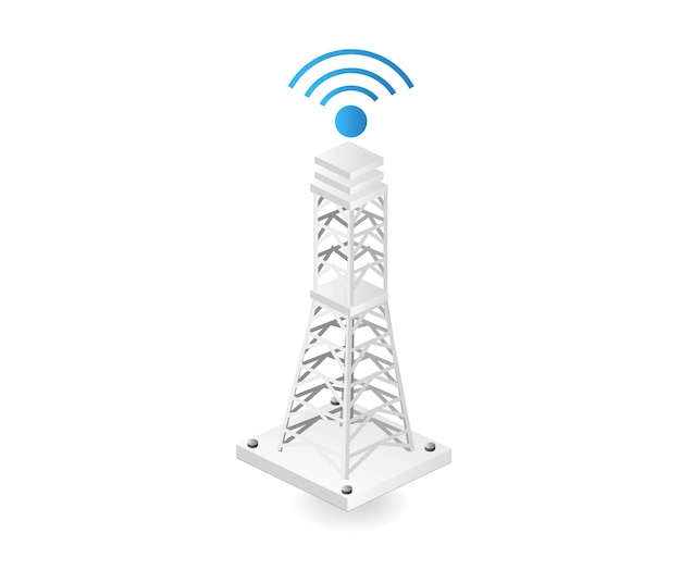 Flat isometric illustration of network wifi transmitter concept