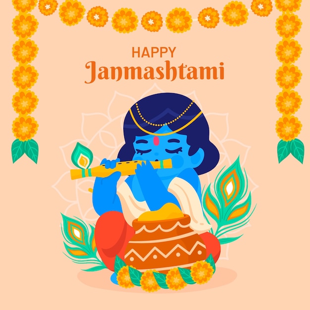 Flat janmashtami illustration