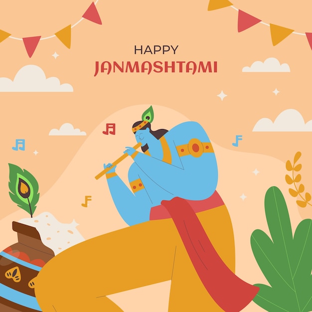 Flat janmashtami illustration