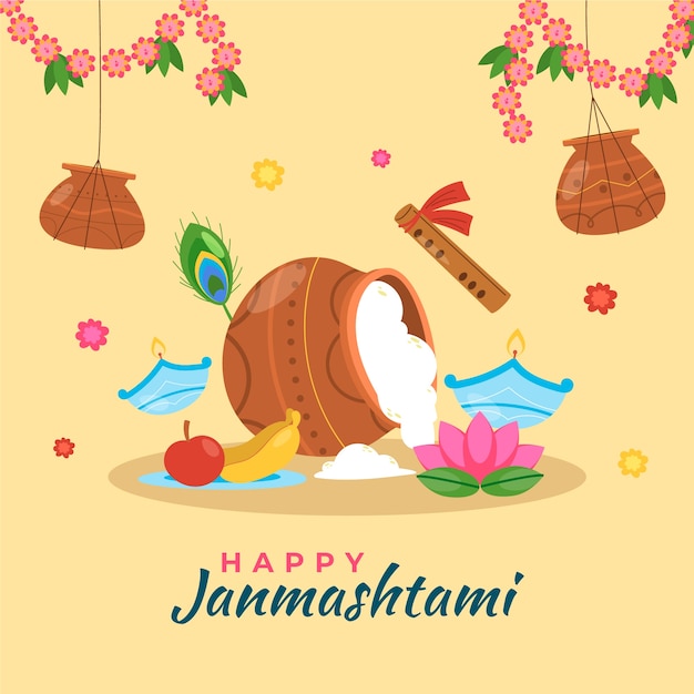 Flat janmashtami illustration