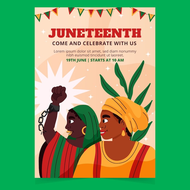 Flat juneteenth celebration greeting card template