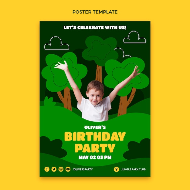 Flat jungle birthday party vertical poster template