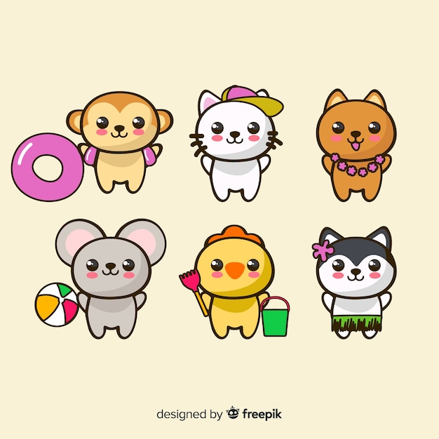 Flat kawaii animals collection