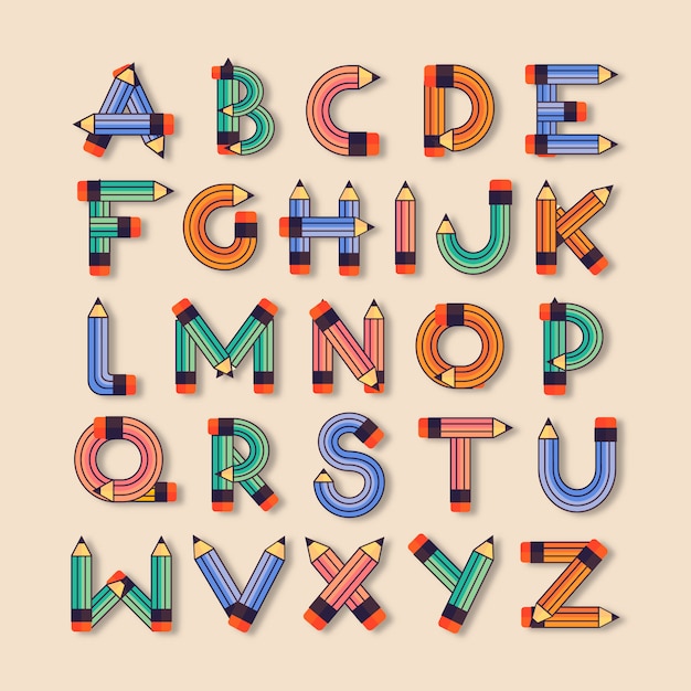 Flat kids school font. English font.