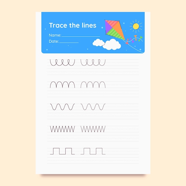 Vector flat kindergarten worksheet template