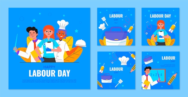 Flat labor day instagram posts collection