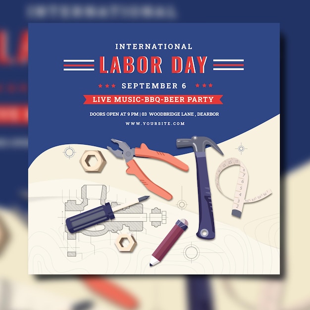 Flat labor day vertical poster template