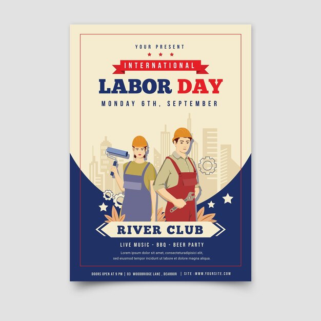 Vector flat labor day vertical poster template