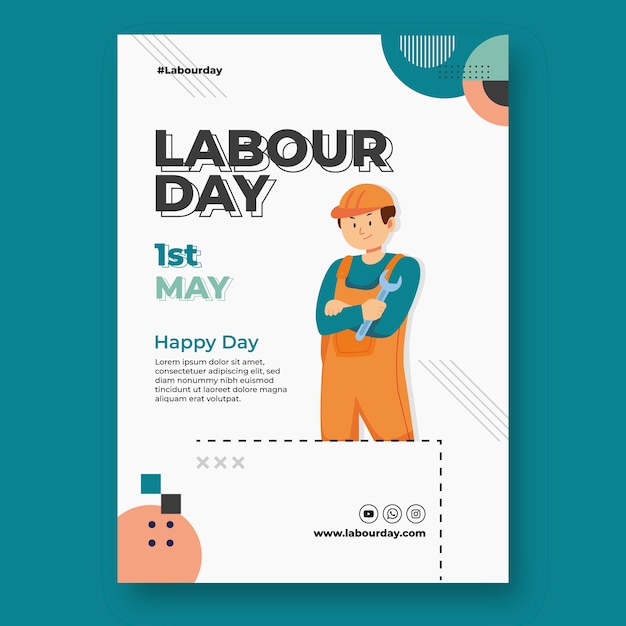 Flat labor day vertical poster template