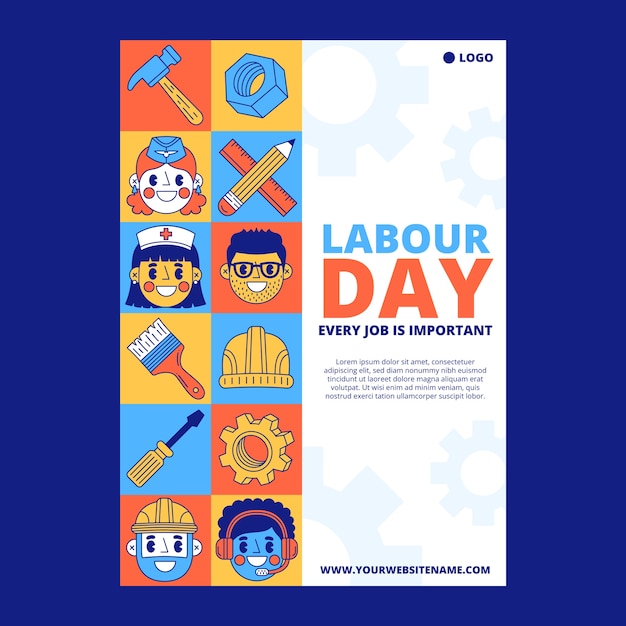 Flat labor day vertical poster template