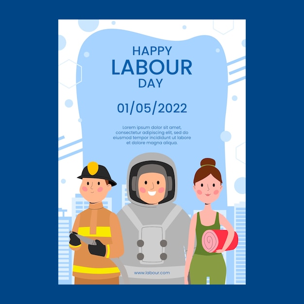 Flat labor day vertical poster template