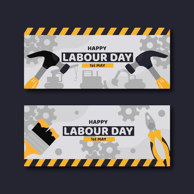 Flat labour day banners set