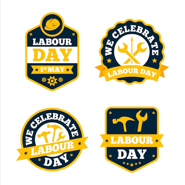 Vector flat labour day label collection