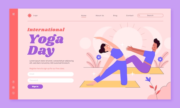 Vector flat landing page template for international yoga day