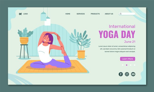 Vector flat landing page template for international yoga day