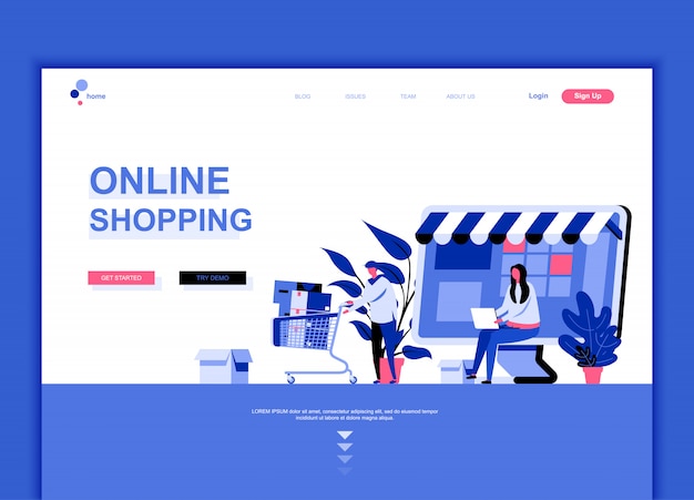 Flat landing page template of Online Shopping