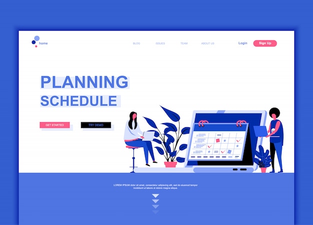 Flat landing page template of Planning Schedule