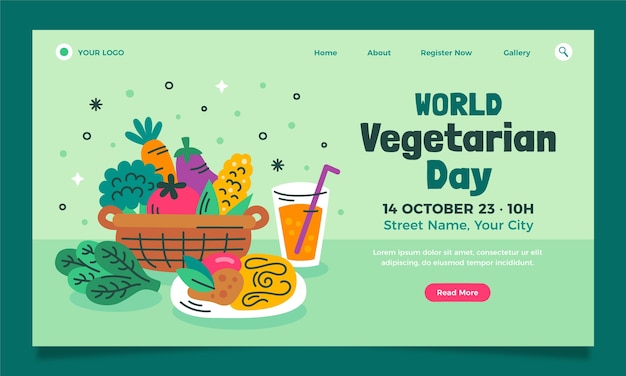 Flat landing page template for world vegetarian day celebration