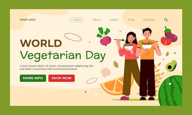 Flat landing page template for world vegetarian day celebration