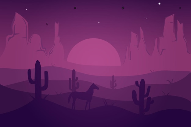 Flat landscape desert at night which looks beautiful with purple color