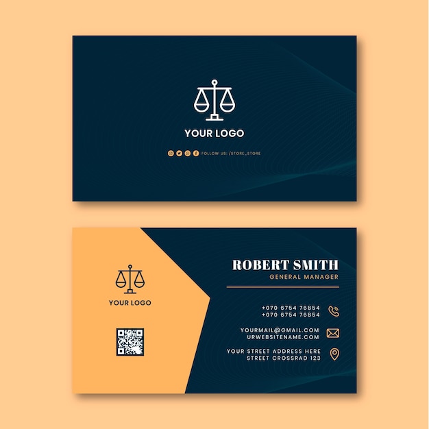 Flat law firm double-sided horizontal business card template