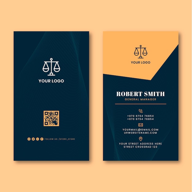 Flat law firm double-sided vertical business card template