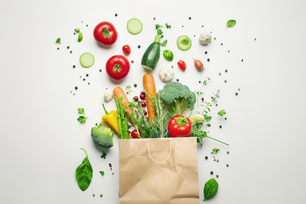 Vector flat lay composition with fresh vegetables on wooden background