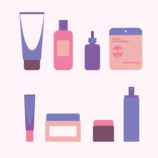 Flat lay photography of skincare products Flat vector illustration